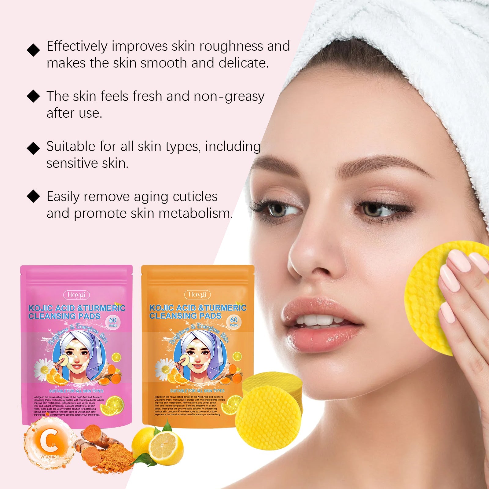 Turmeric Acid Cleansing Pad Gentle Exfoliating Deep Clean Non-Tight Improving Skin Cleansing Pad