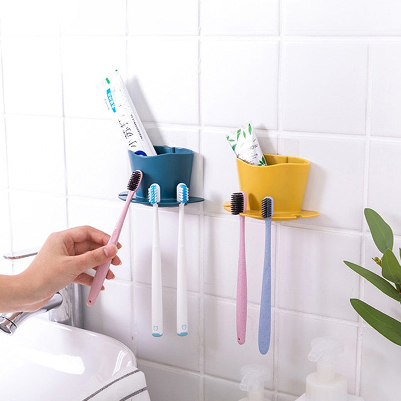 Toothbrush Holder Non-perforated Paste Tooth Holder Razor Bathroom Wall-mounted Brushing And Washing Face Multifunctional Rack