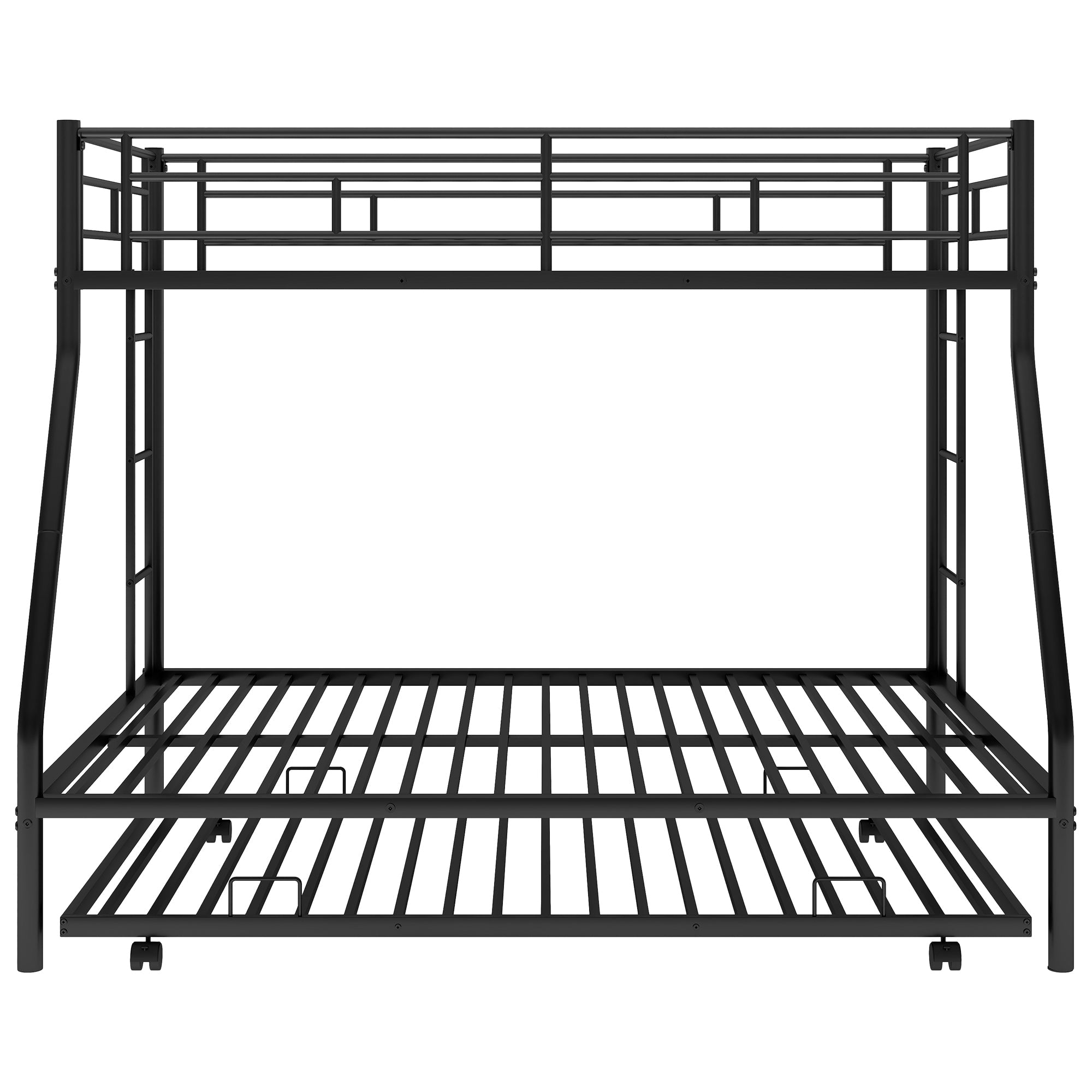 Twin over Full Bed with Sturdy Steel Frame Bunk Bed with Twin Size Trundle  Two-Side Ladders  Black
