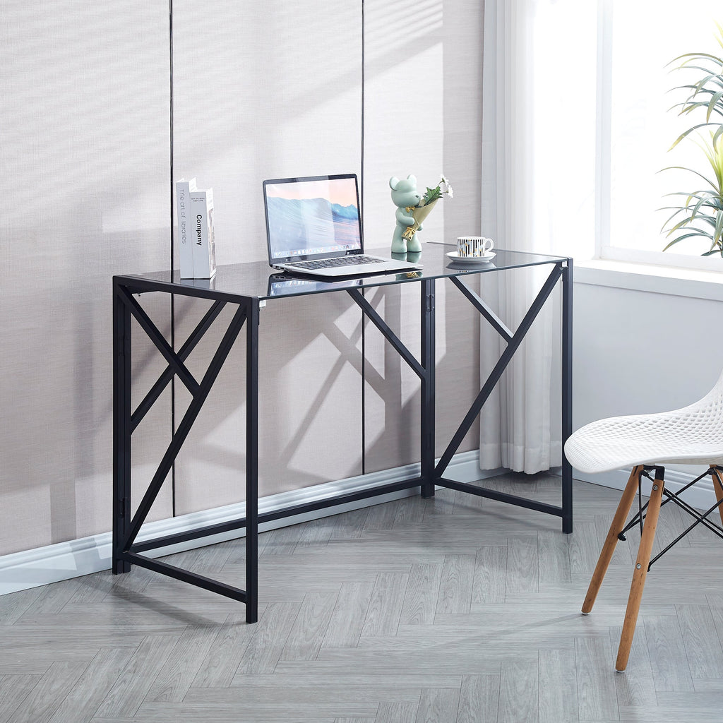 Tempered Black Glass Computer Desk Laptop Desk PC Laptop Table with Metal Frame Writting Desk