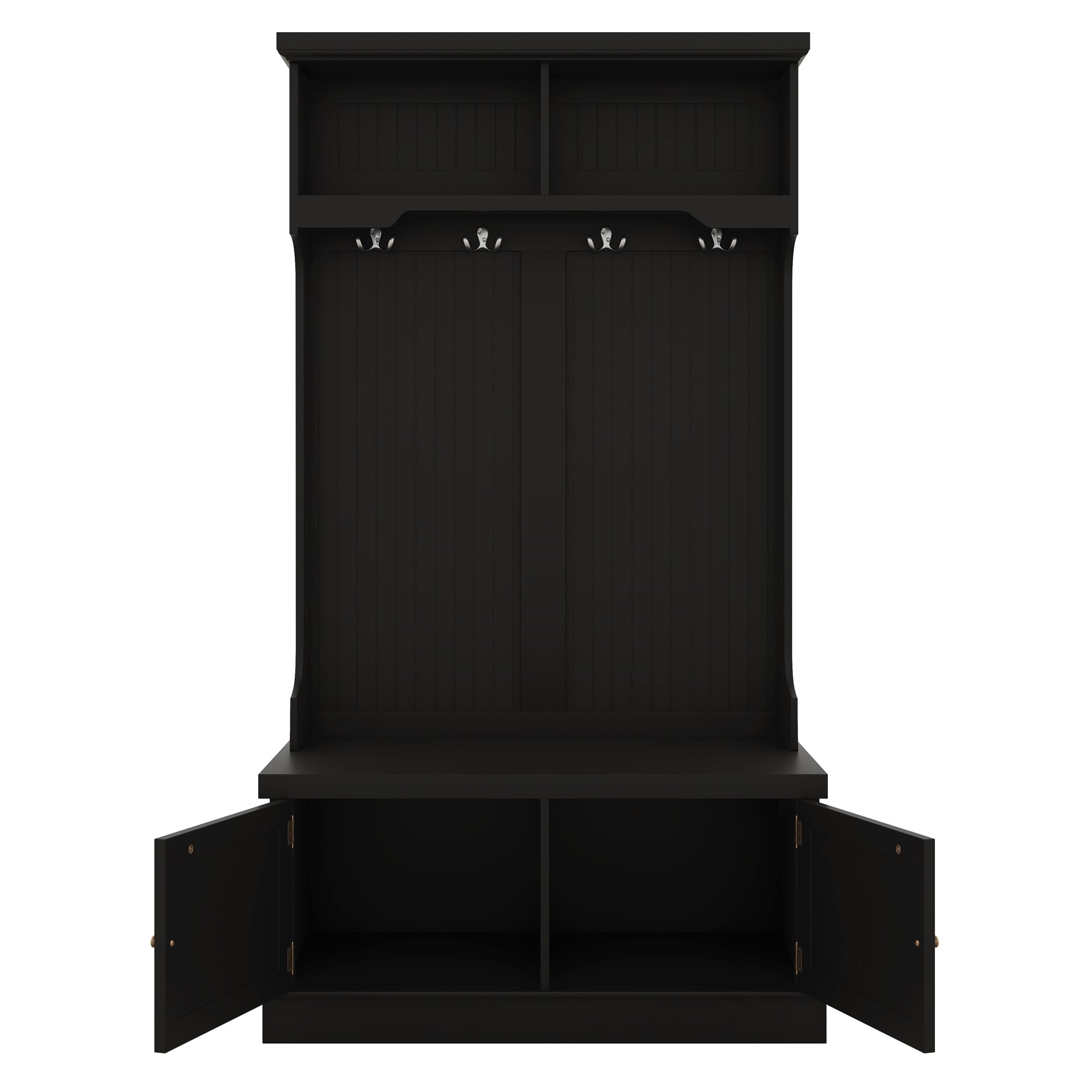 Hall Tree with Storage Shoe Bench for Entryway and Hallway 4-in-1 Design Coat Racks with 4 Hooks for Living Room Black