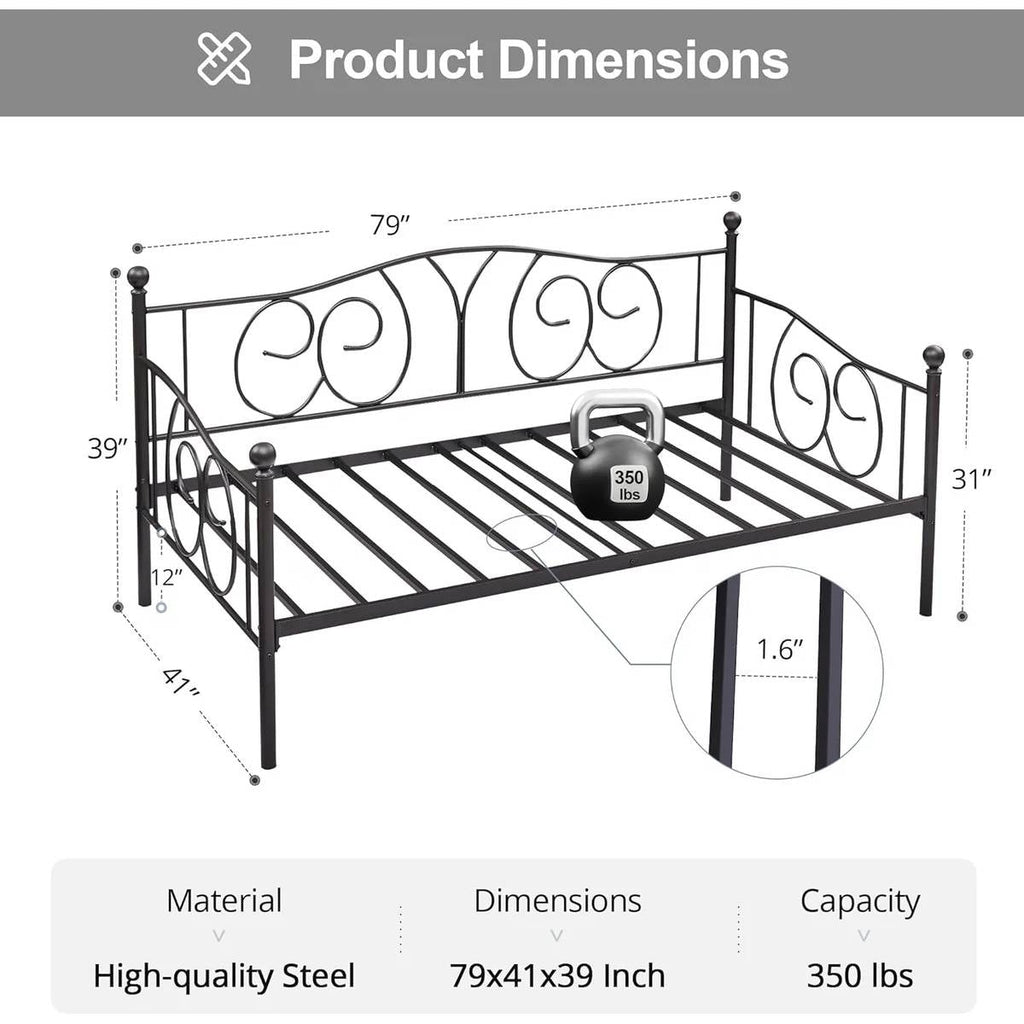 Twin size French Country Style Black Metal Day Bed Frame
