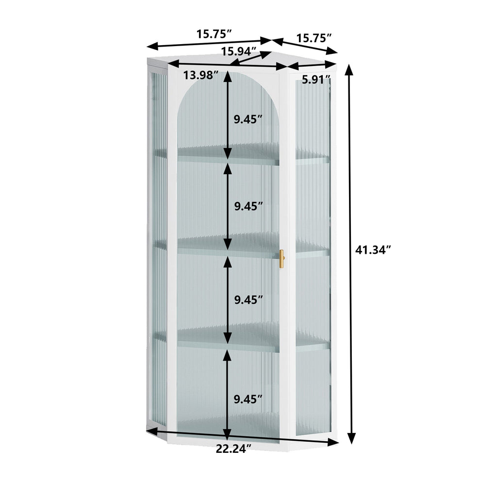 Glass Door Wall Mounted Corner Cabinet with Featuring Four-tier Storage  White