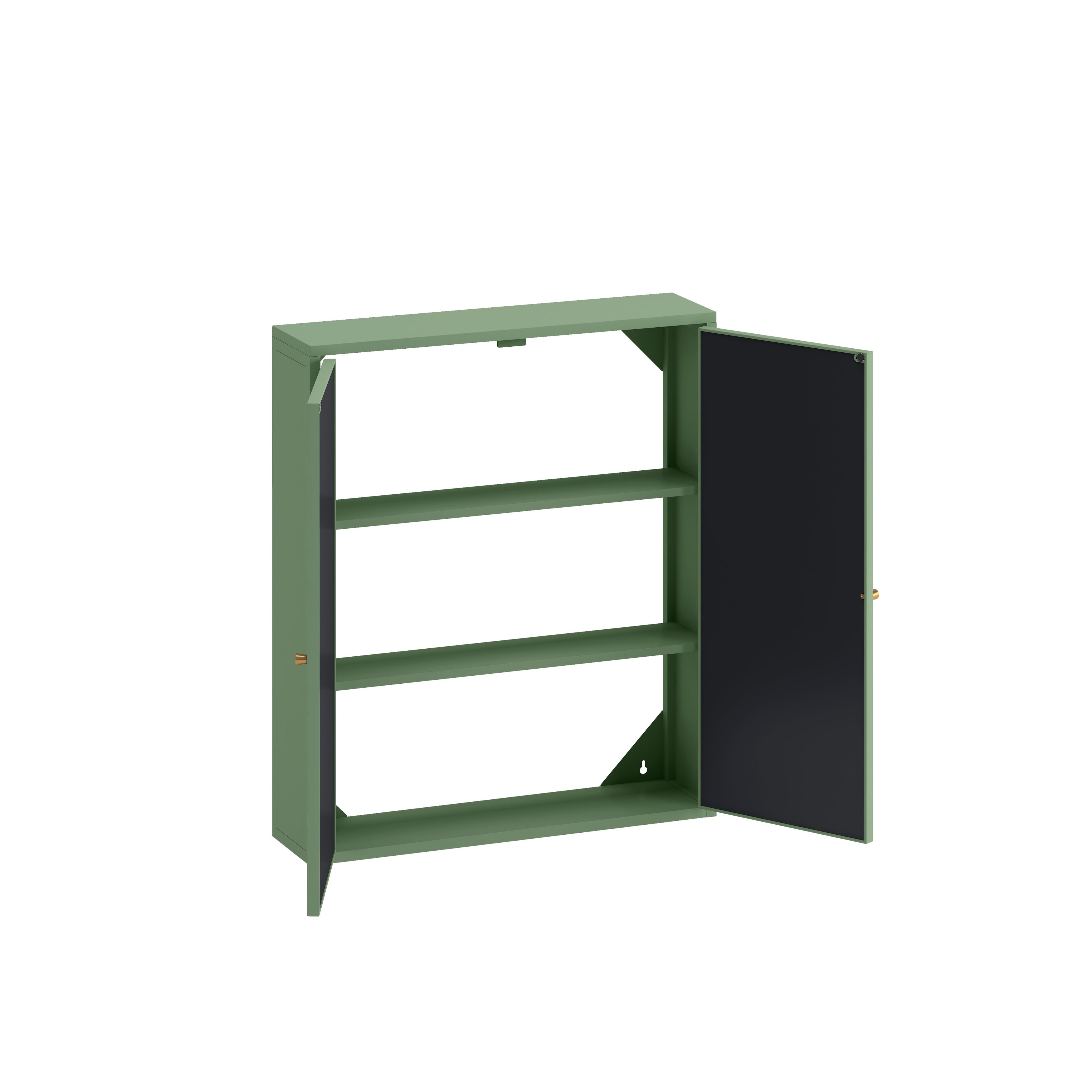 23.62 "Vintage Two Door Wall Cabinet with Mirror Three-level Entrance Storage Space Green