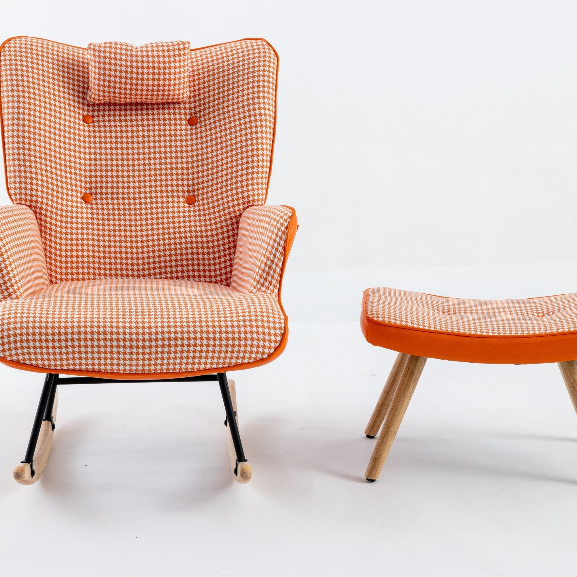35.5 inch Rocking Chair Soft Houndstooth Fabric Leather Fabric Rocking Chair  (orange)