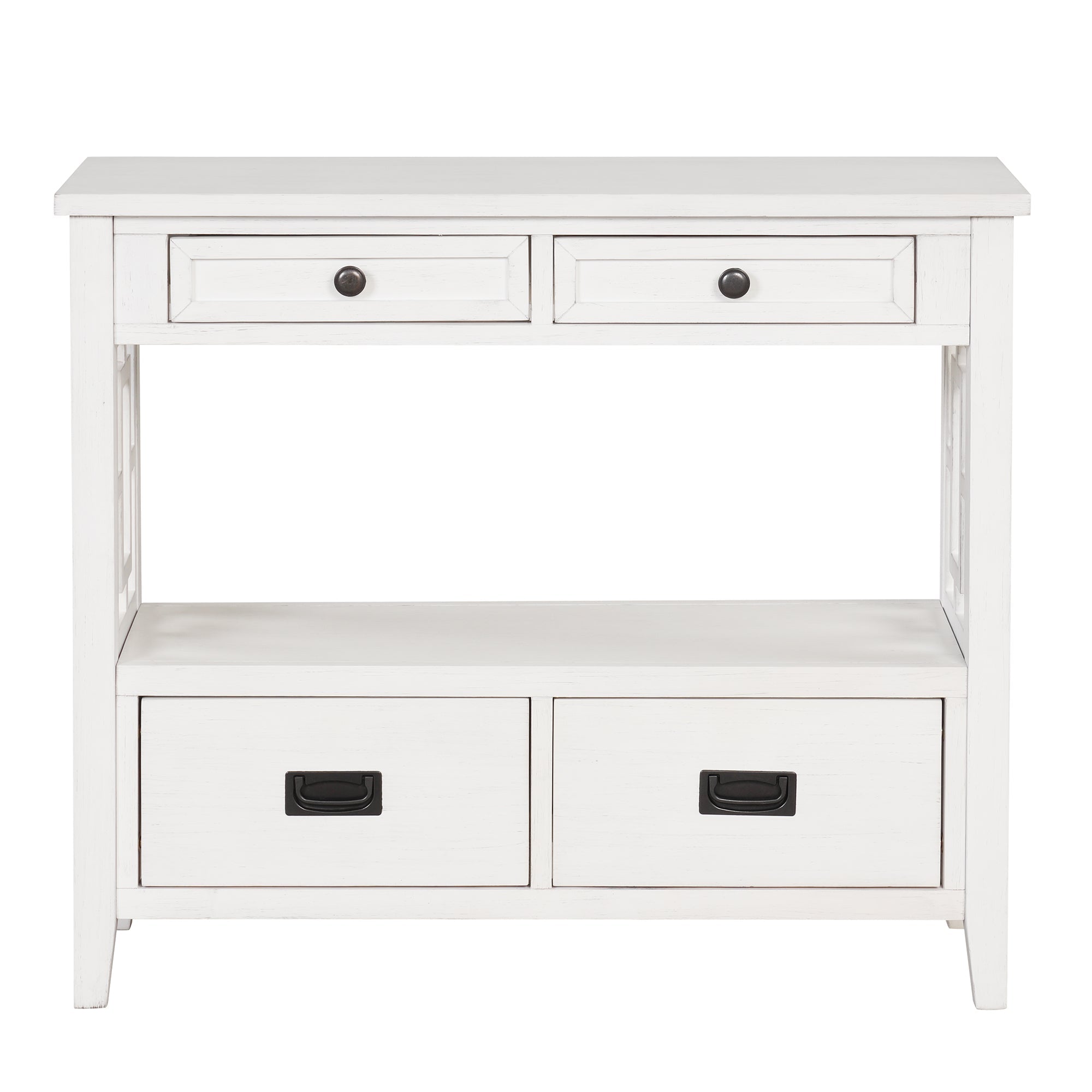 36'' Farmhouse Pine Wood Console Table Entry Sofa Table with 4 Drawers & 1 Storage Shelf (Antique White)