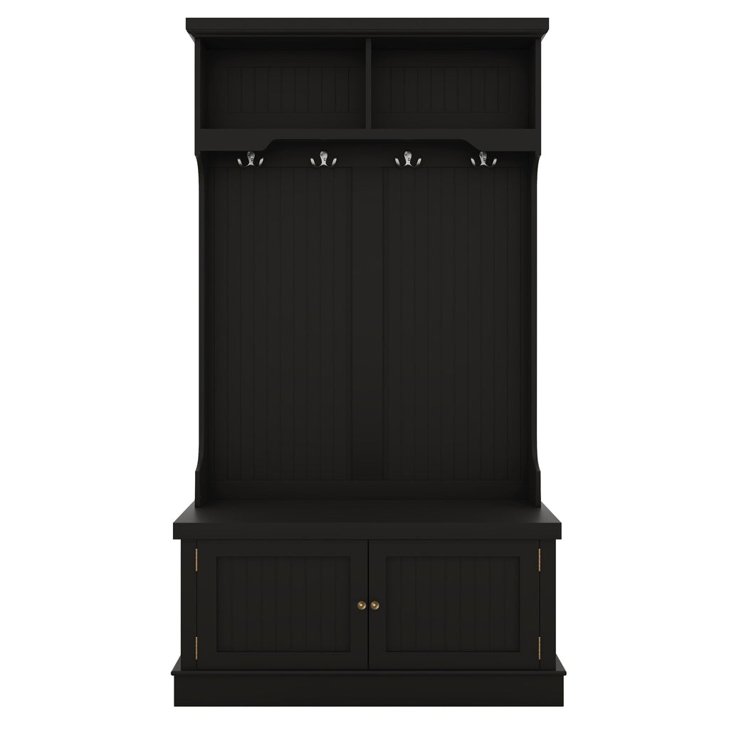 Hall Tree with Storage Shoe Bench for Entryway and Hallway 4-in-1 Design Coat Racks with 4 Hooks for Living Room Black