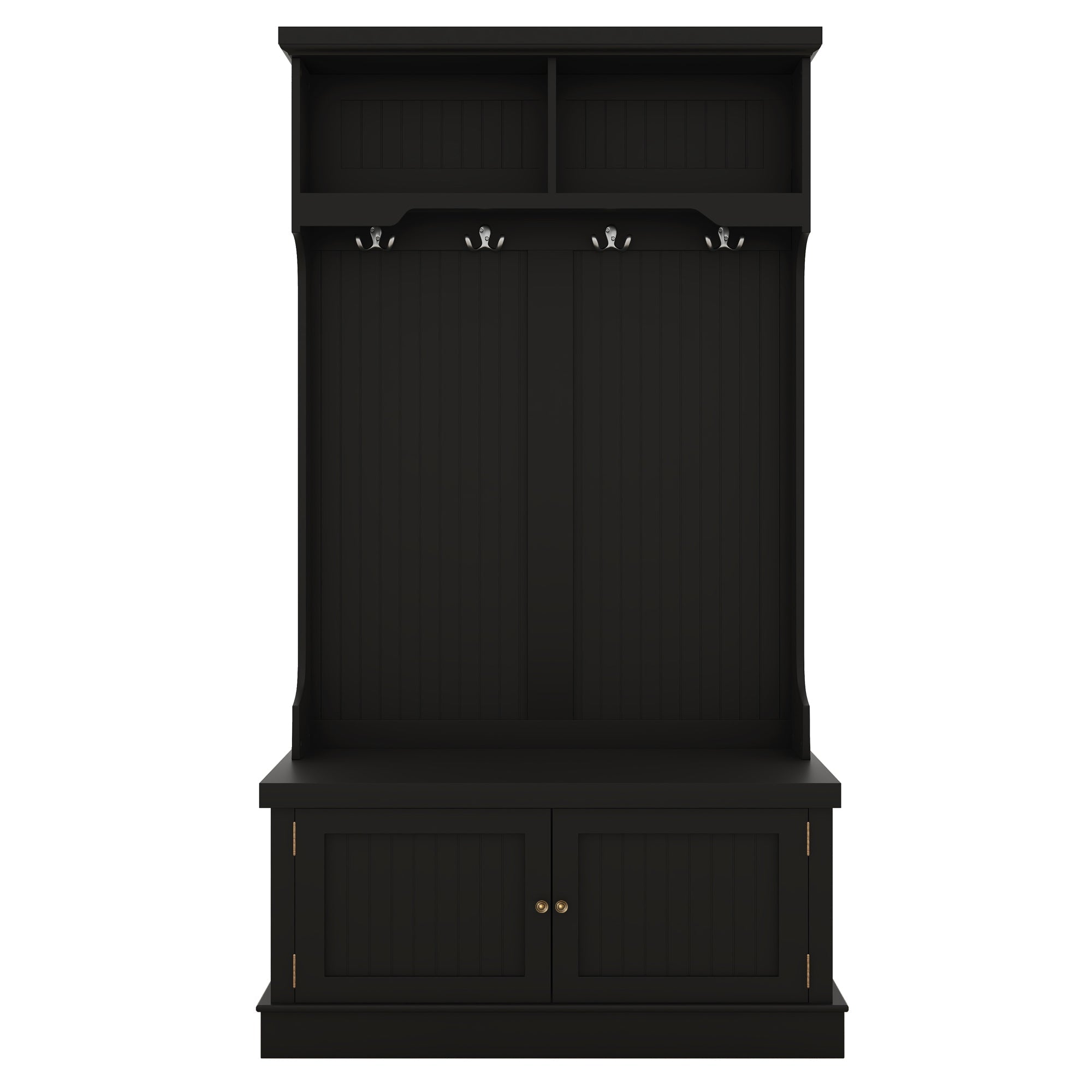 Hall Tree with Storage Shoe Bench for Entryway and Hallway 4-in-1 Design Coat Racks with 4 Hooks for Living Room Black