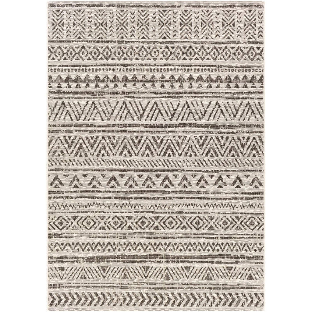 5 ft. x 8 ft. Black Off-White Chevron Coastal Boho Style Indoor Outdoor Area Rug