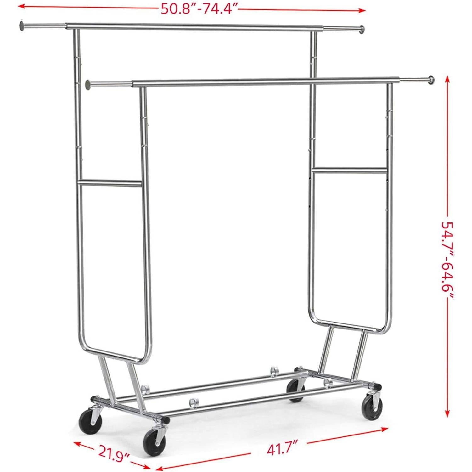 Heavy Duty Double Bar Clothes Hanging Garment Rack on Lockable Wheels