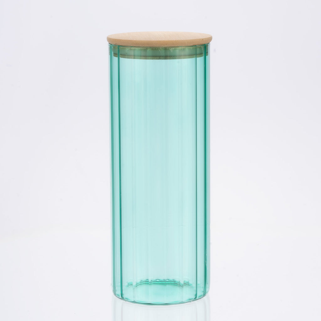 Glass Canister Set & Bamboo Lid - Diamond Blue