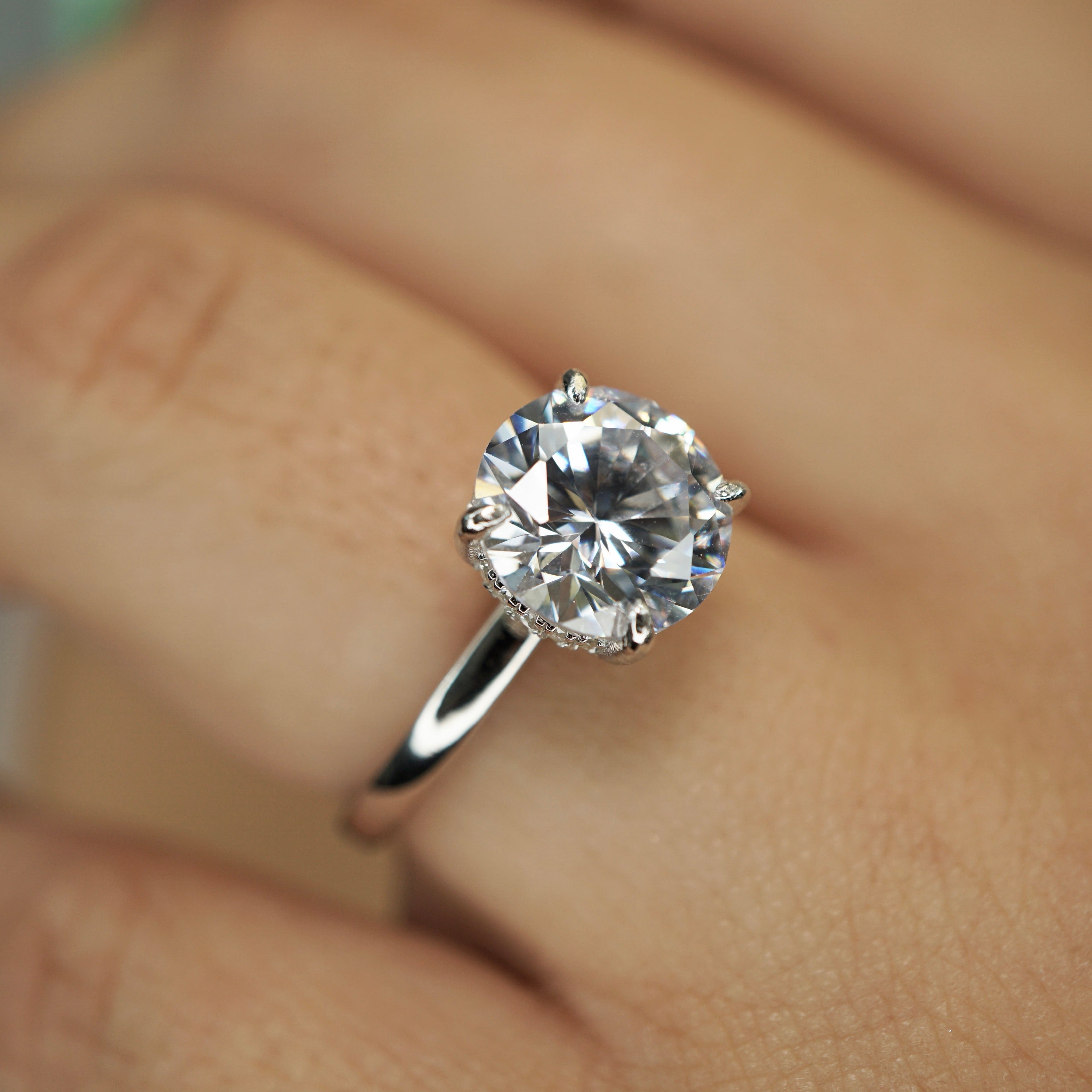 3.0ct Round Brilliant Cut Moissanite Solitaire Engagement Ring