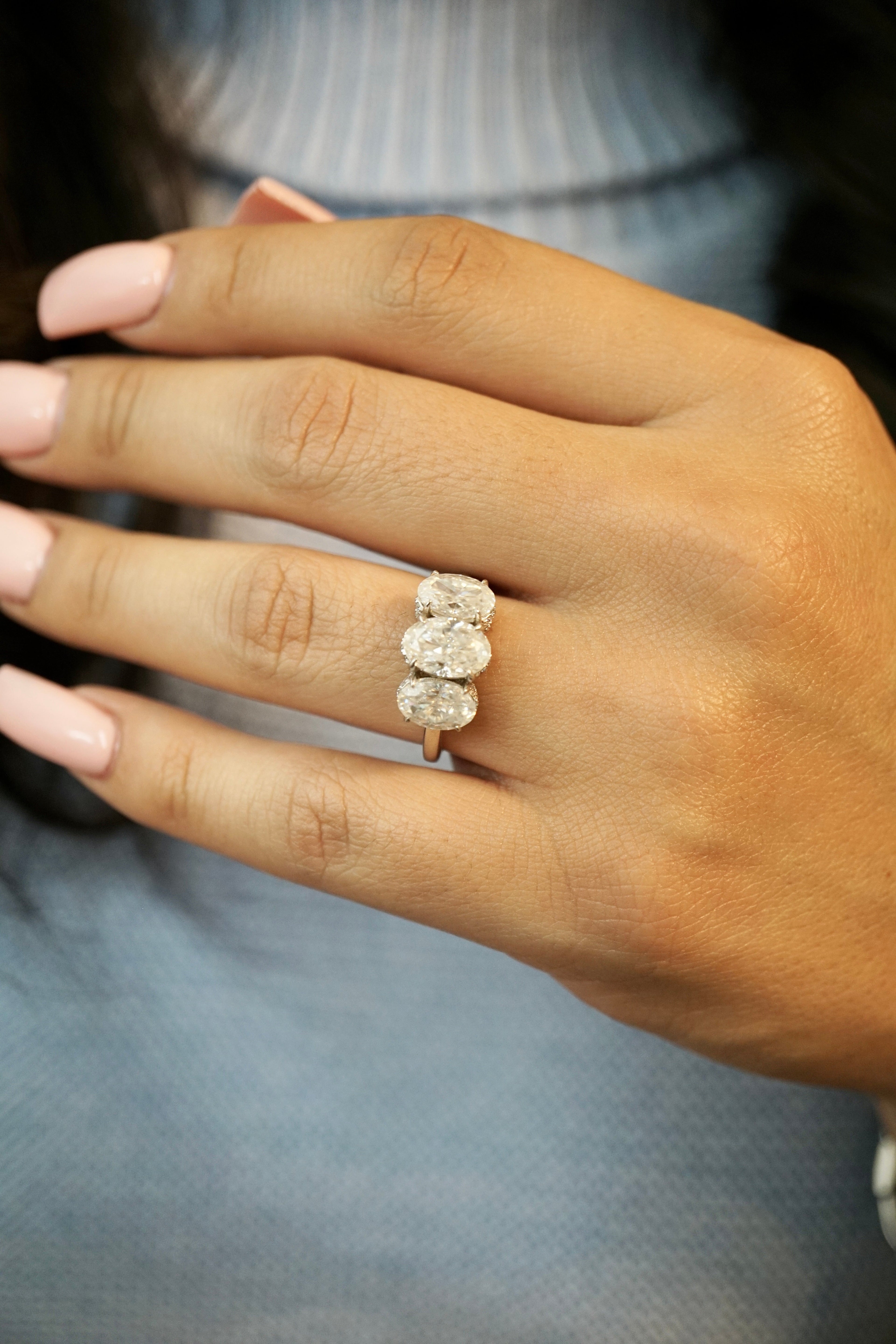 4.0ctw Three Stone Oval Cut Moissanite Engagement Ring