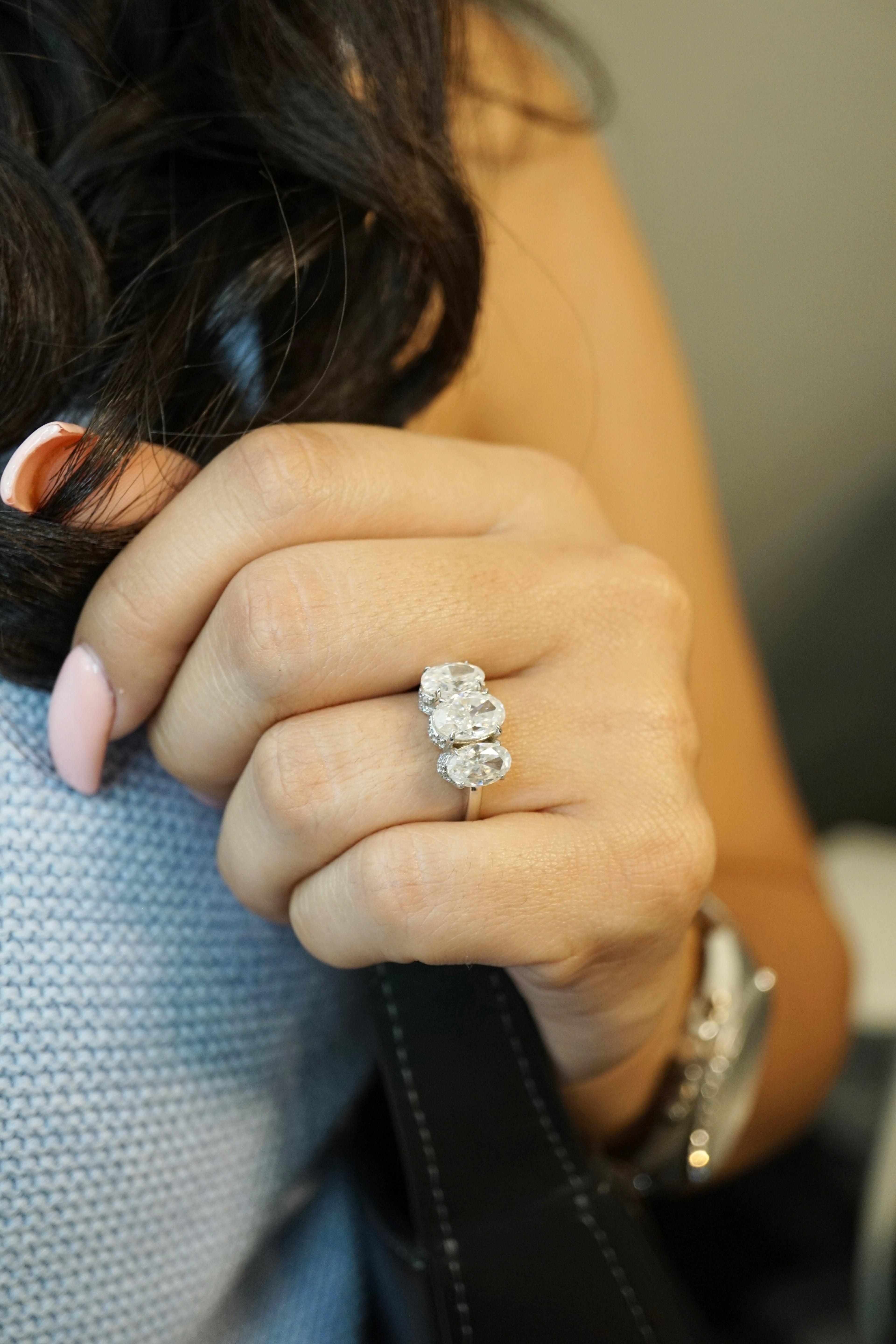 4.0ctw Three Stone Oval Cut Moissanite Engagement Ring