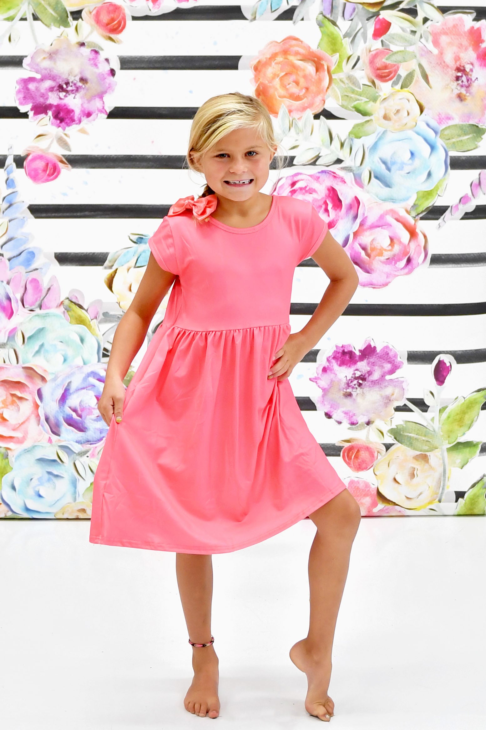 Pink Solid Short Sleeve Cross Back Milk Silk Dress