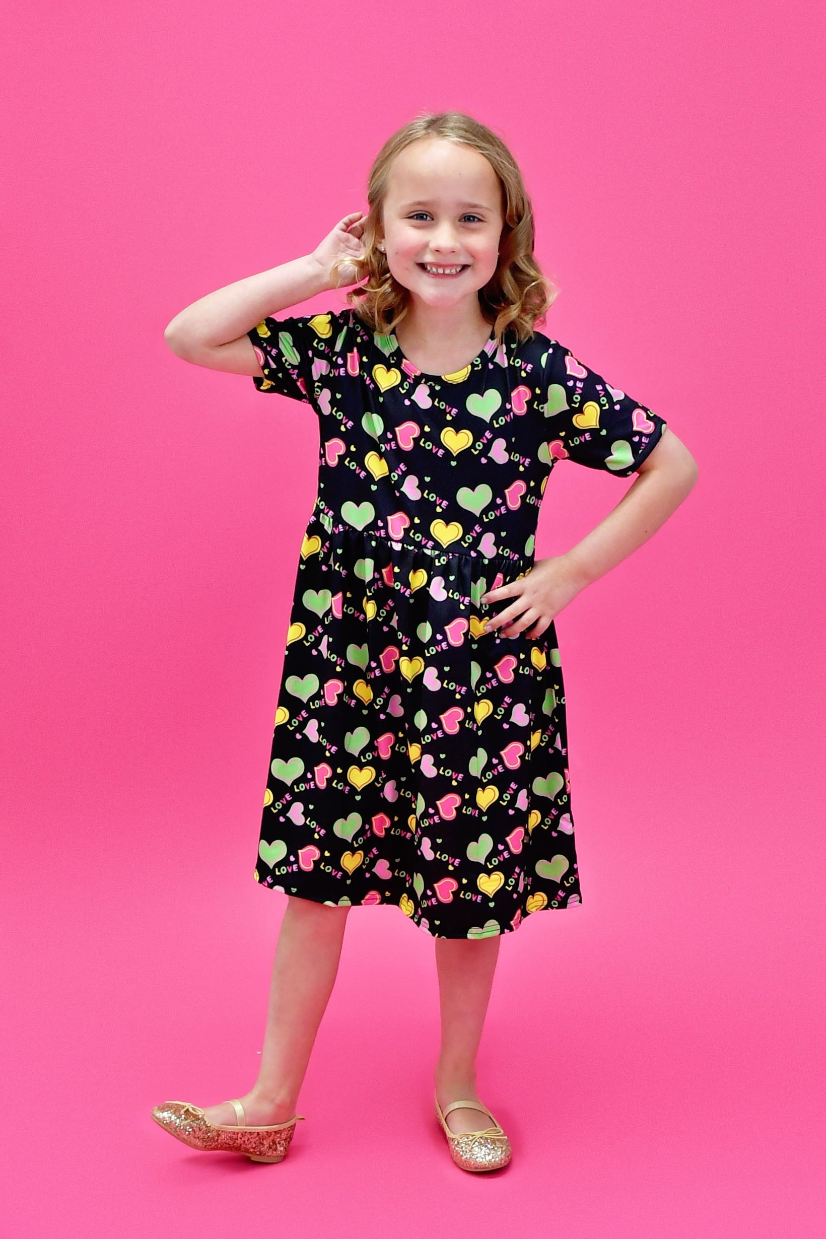 Love Hearts Short Sleeve Milk Silk Dress