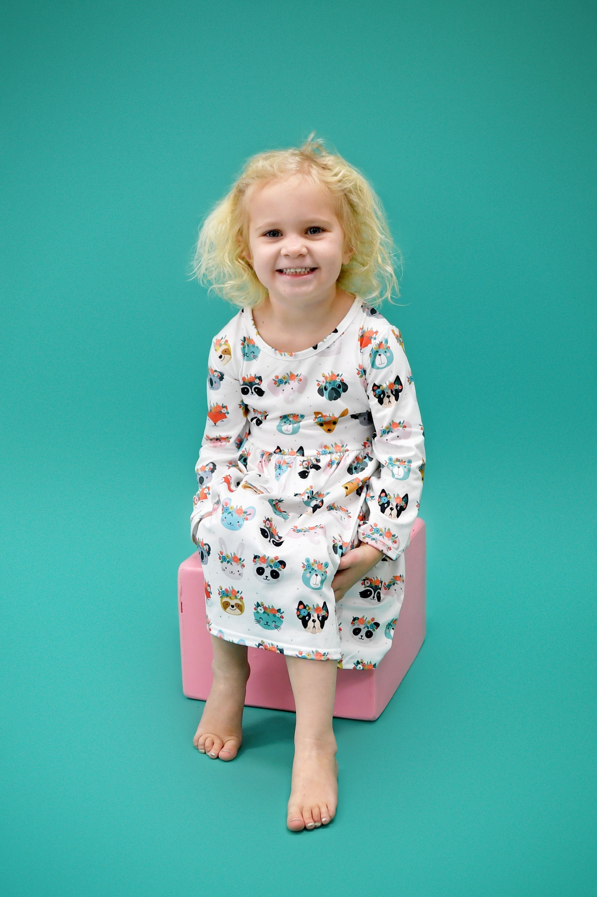 Flower Crown Critters Long Sleeve Milk Silk Dress