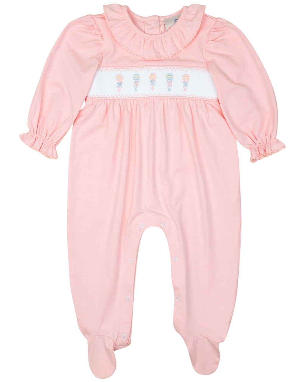 Baby Rattle Smocked Knit Onesie In Pink