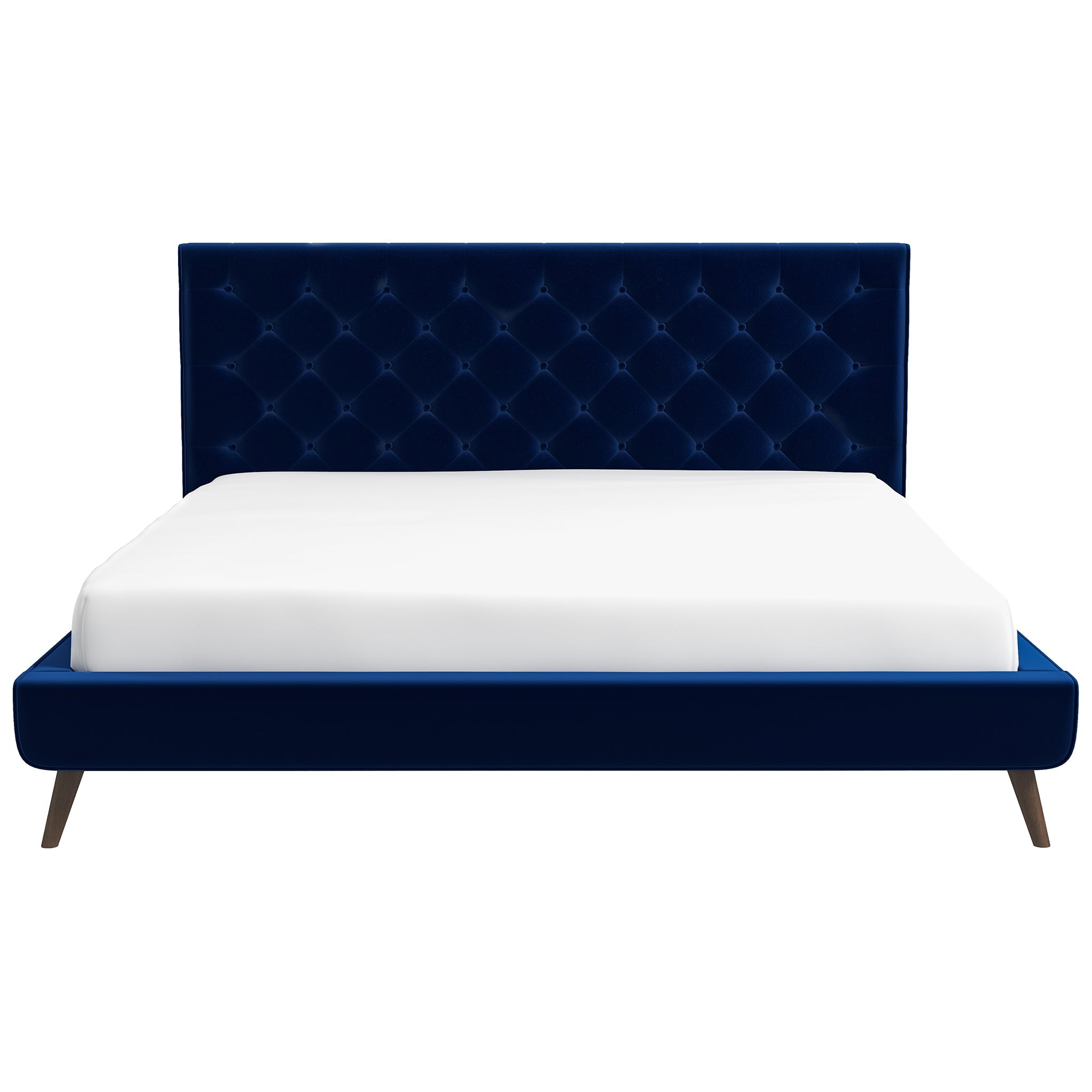 Dillon Blue Velvet Platform Bed (King Size) – Premium Upholstered Bed 