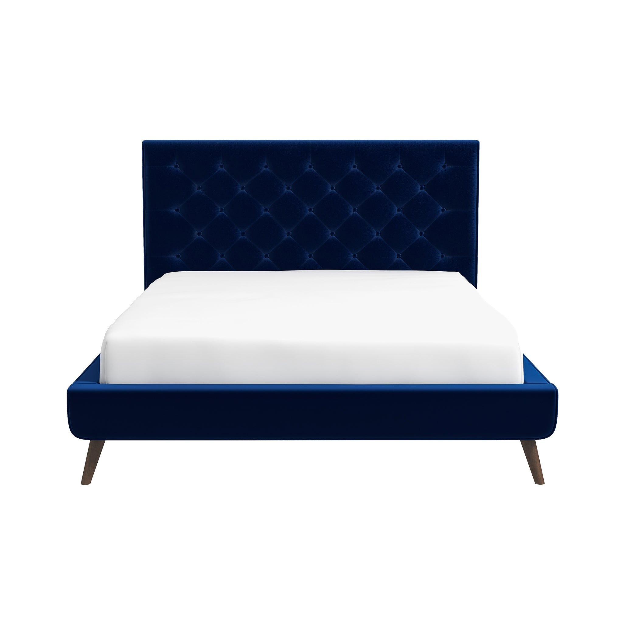Dillon Blue Velvet Platform Bed (Queen Size) – Premium Upholstered Bed