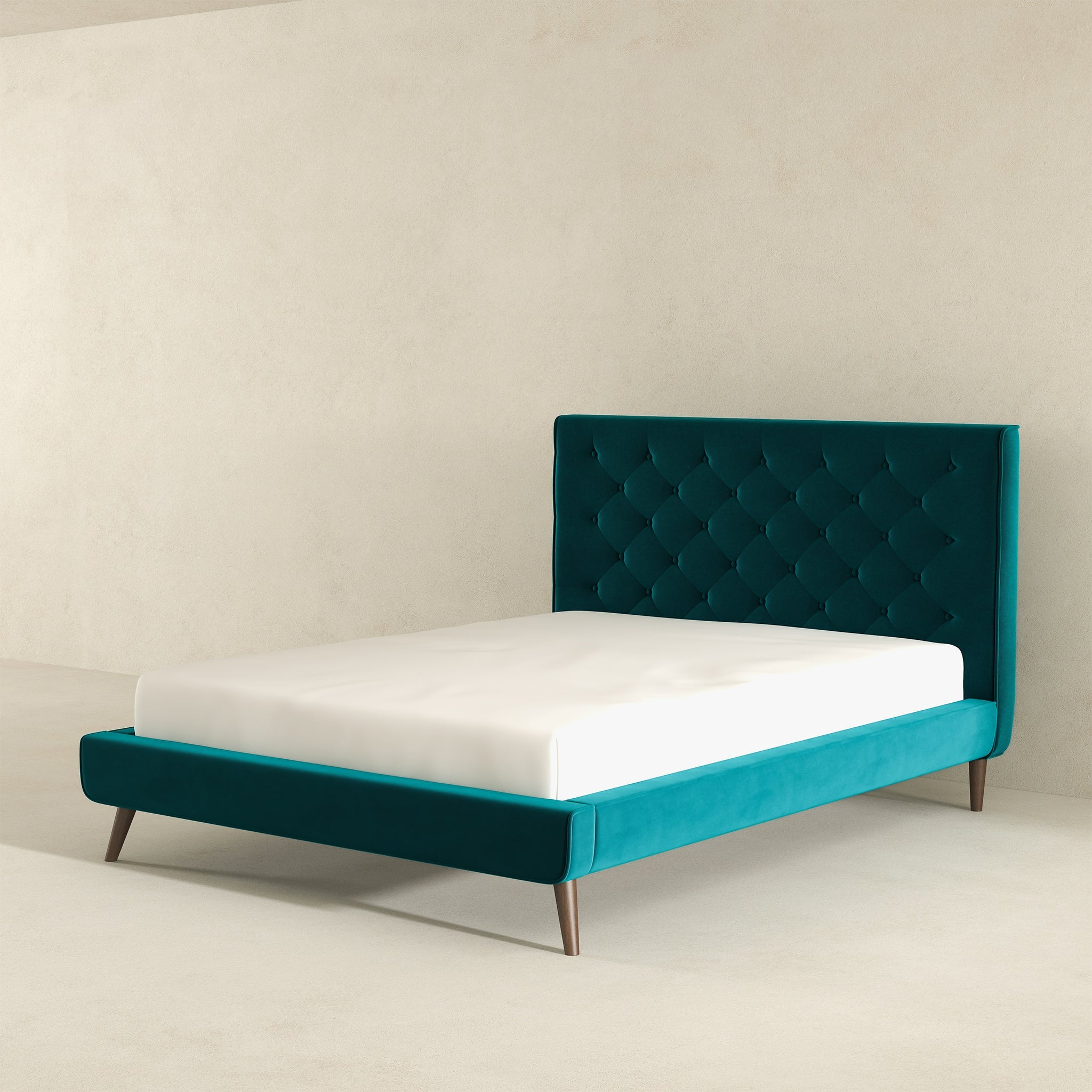 Dillon  Teal Velvet Platform Bed(Queen Size) – Premium Upholstered Bed