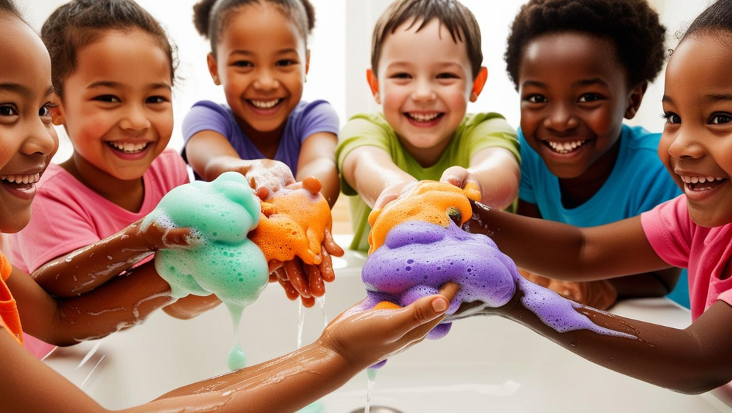Non-Toxic, Colorful Foaming Hand Soap for Kids. Yellow Foam. Lemongrass Scented.
