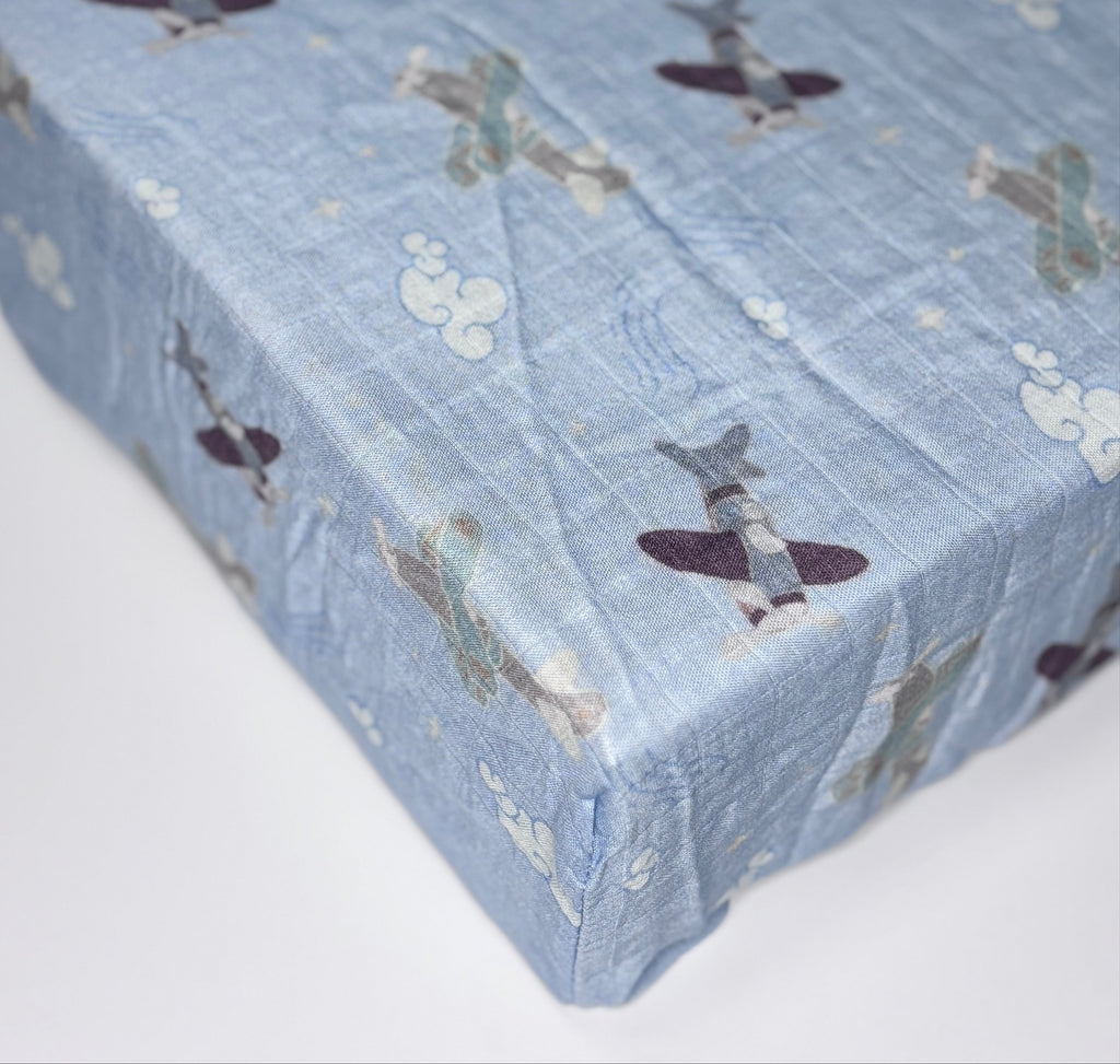 Organic Bamboo Blend Crib Sheet in Dreamy Planes