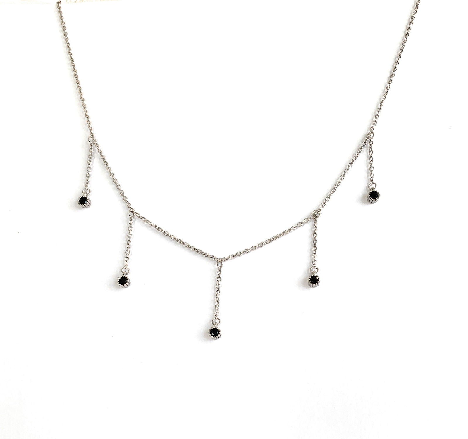 Drop Necklace with Five Cubic Zirconia Stone