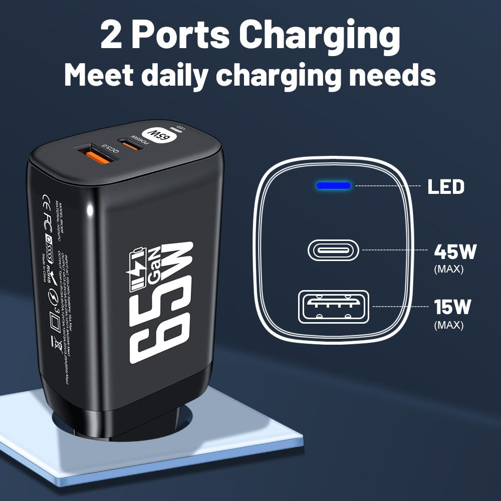 Computer laptop adapter GaN GaN PD65W fast charging head QC3.0 charger