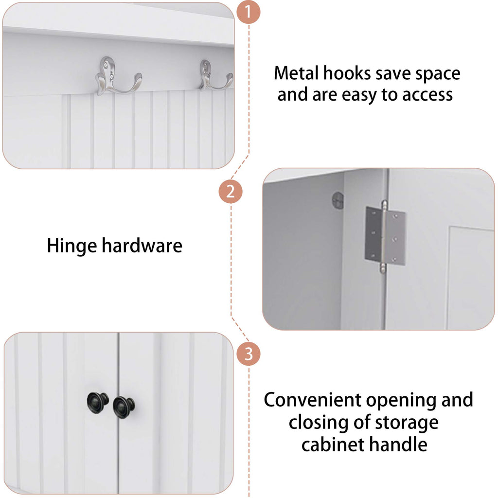 Hall Tree with Storage Shoe Bench for Entryway and Hallway 4-in-1 Design Coat Racks with 4 Hooks for Living Room White