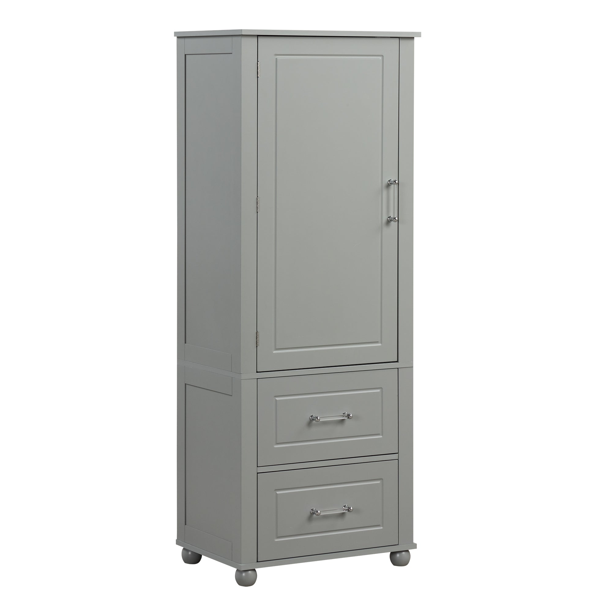 Tall Bathroom Storage Cabinet, Freestanding Storage Cabinet with Two Drawers and Adjustable Shelf, MDF Board , Grey