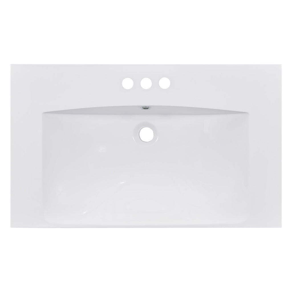 30" Single Bathroom Basin Sink, Vanity Top Only, 3-Faucet Holes, Resin