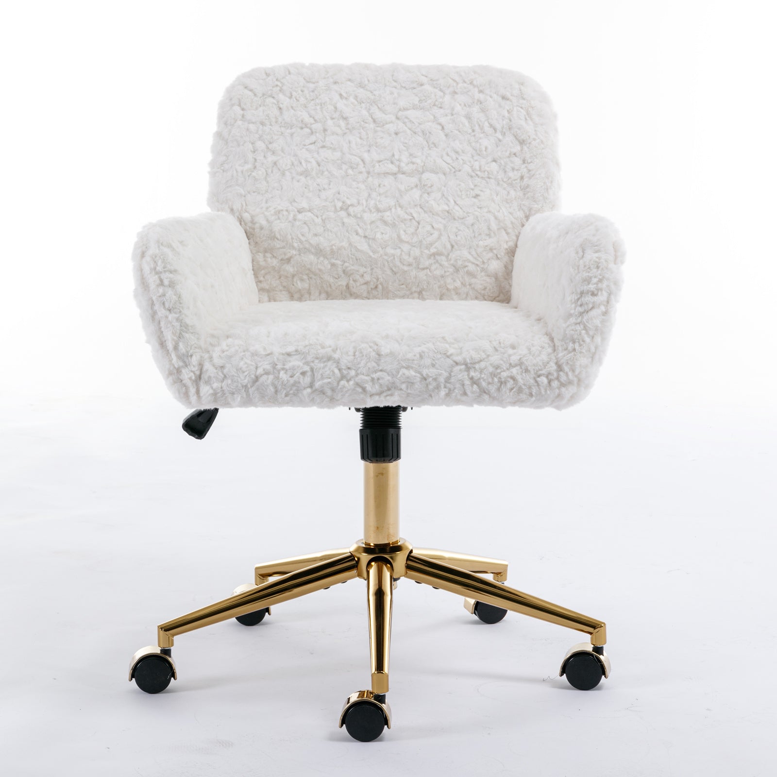 Artificial rabbit hair gold metal base home office chair adjustable chair rotating office chair, dressing chair (beige)