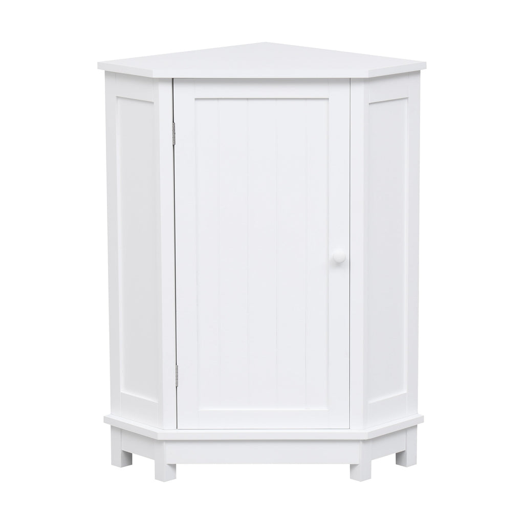 White Bathroom Cabinet Triangle Corner Storage Cabinet with Adjustable Shelf Modern Style MDF Board