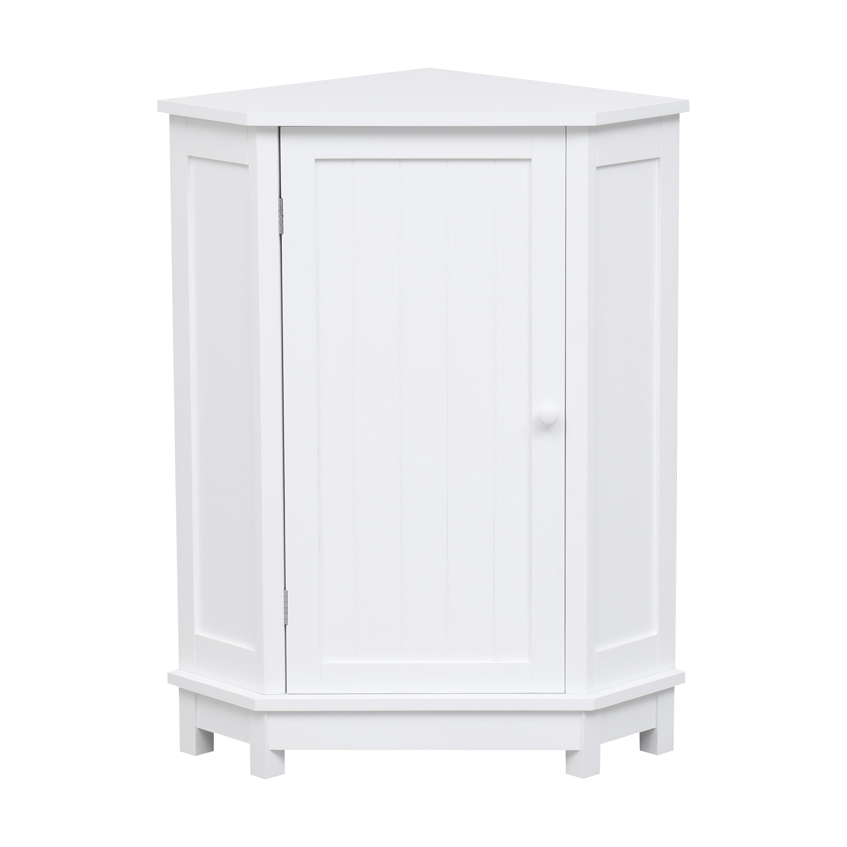 White Bathroom Cabinet Triangle Corner Storage Cabinet with Adjustable Shelf Modern Style MDF Board