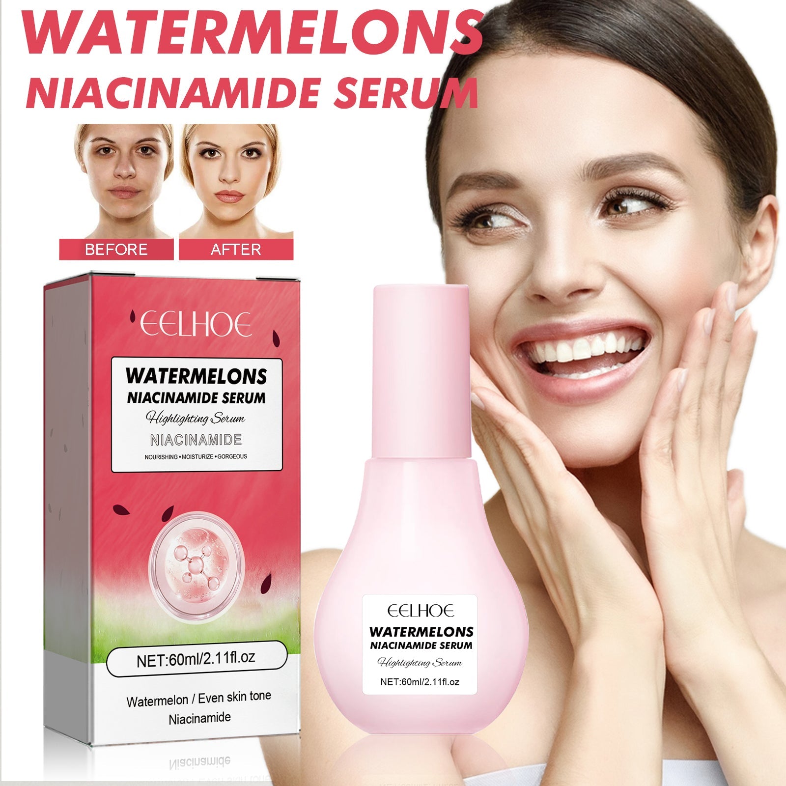 Watermelons Niacinamide Serum, Dilute Spots Firming Haun White Skin Hydrating Moisture Essence