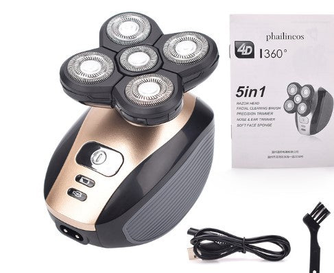 Multifunctional 5-Head Shaver Rechargeable Razor Water Washing Bald Head Machine Five-In-One Razor