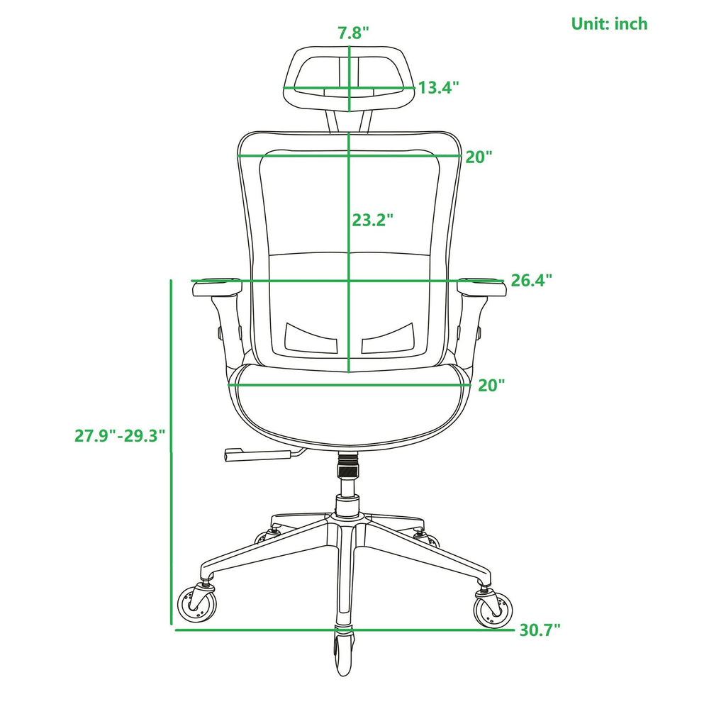 BLACK Ergonomic Mesh Office Chair High Back - Adjustable Headrest with Flip-Up Arms