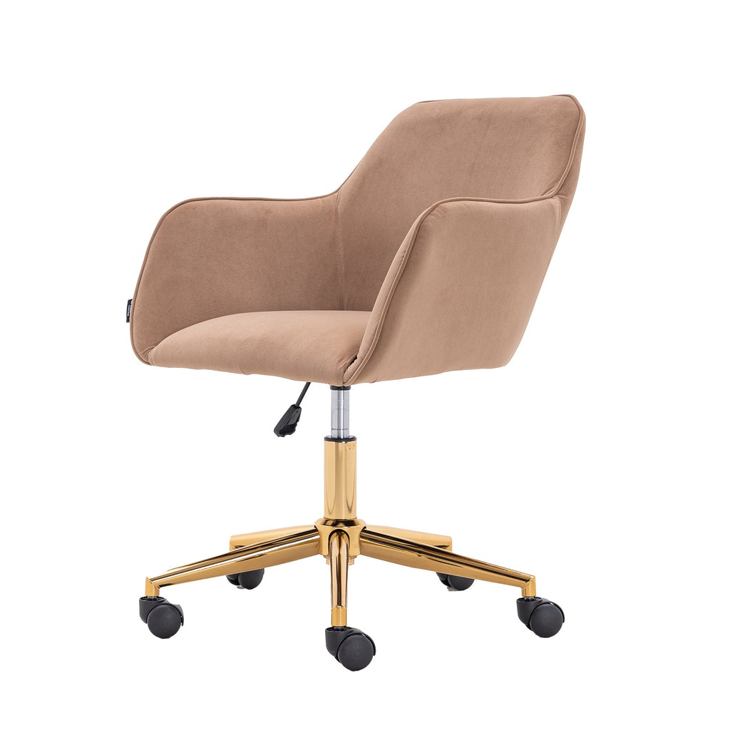 Modern Velvet Fabric Material Adjustable Height 360 revolving Home Office Chair Light Coffee Brown