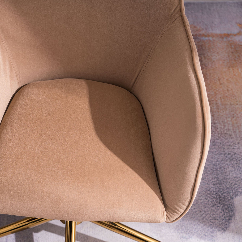 Modern Velvet Fabric Material Adjustable Height 360 revolving Home Office Chair Light Coffee Brown