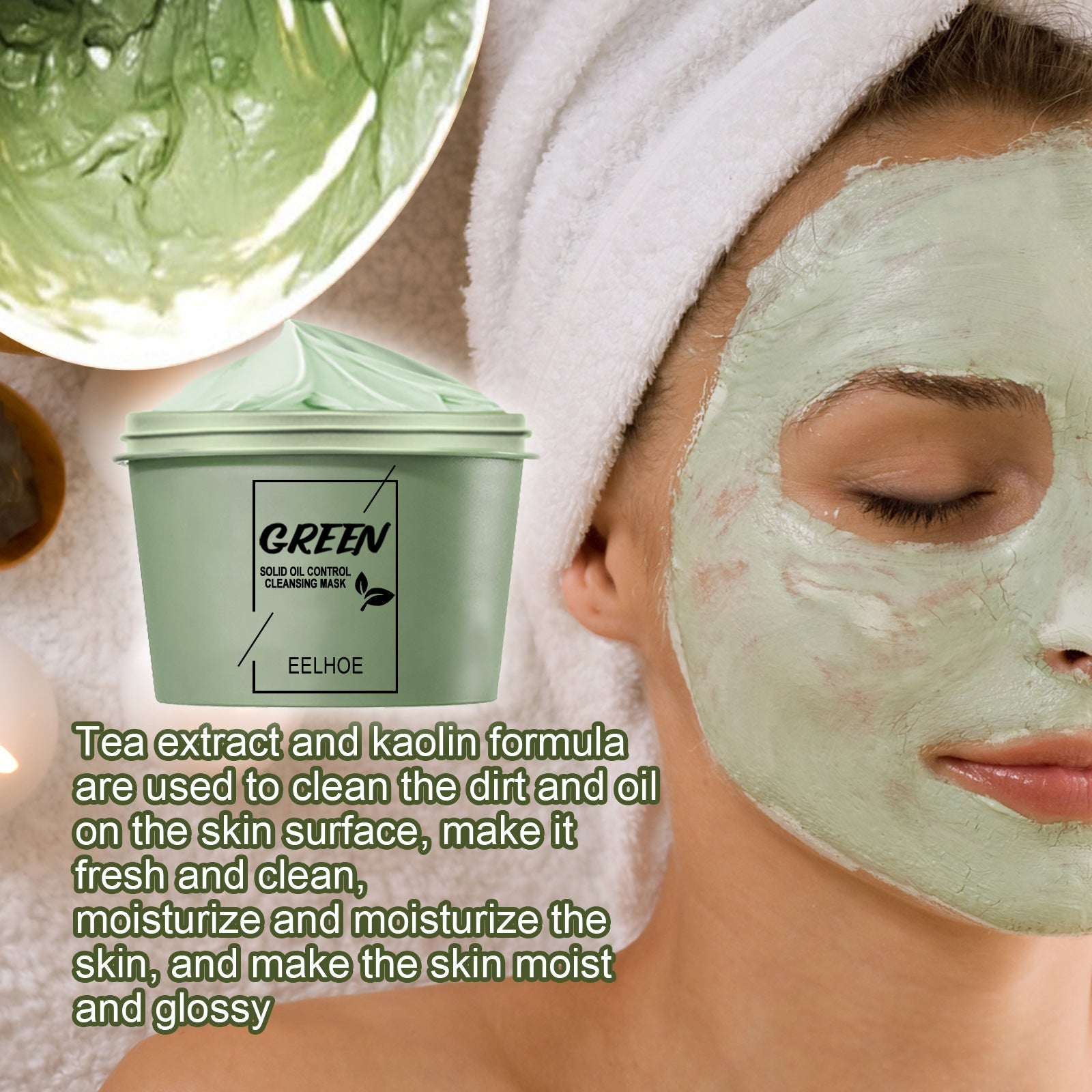 Green Tea Mud Mask, Cleansing Face Moisturizing And Hydrating Pore Cleaning Smear Mask