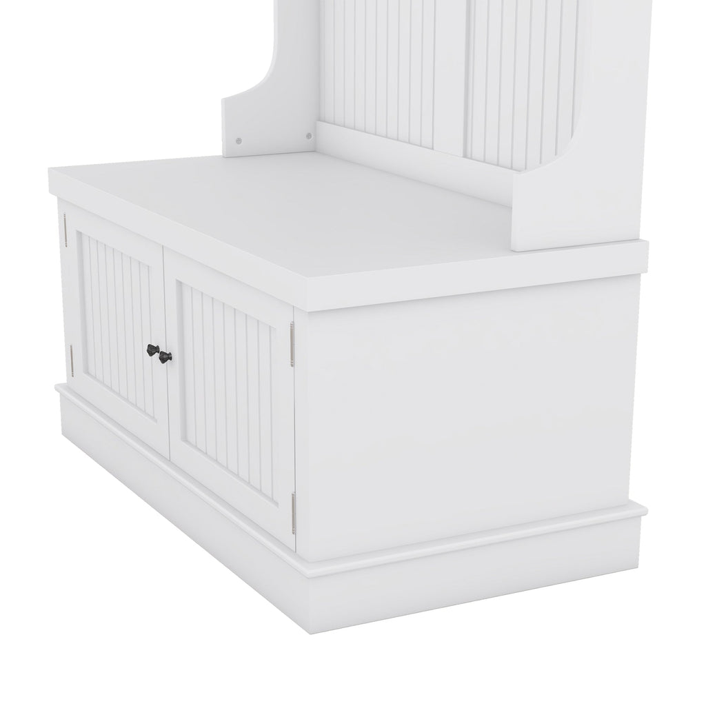 Hall Tree with Storage Shoe Bench for Entryway and Hallway 4-in-1 Design Coat Racks with 4 Hooks for Living Room White