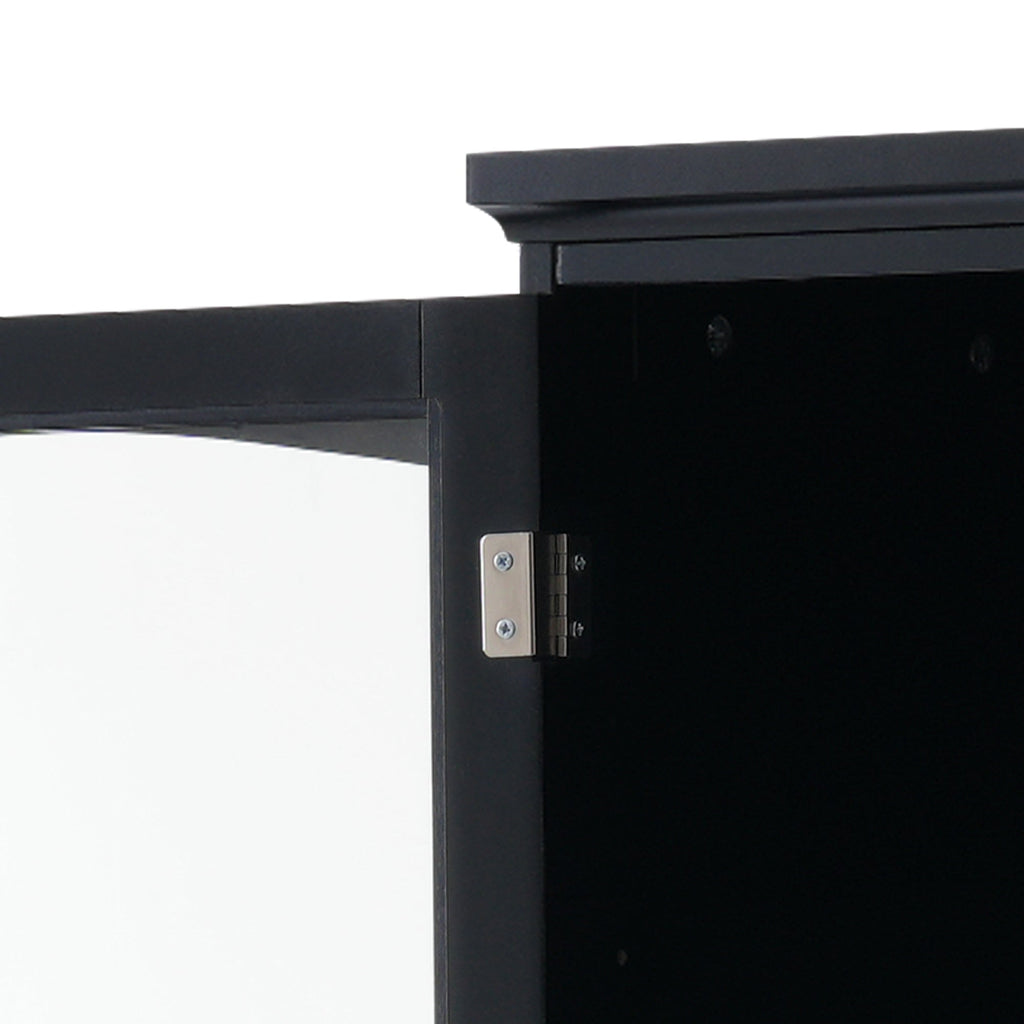 Tall Bathroom Storage Cabinet with Glass Doors, Free-Standing, Two Drawers, and Adjustable Shelves, MDF Board, Painted Black