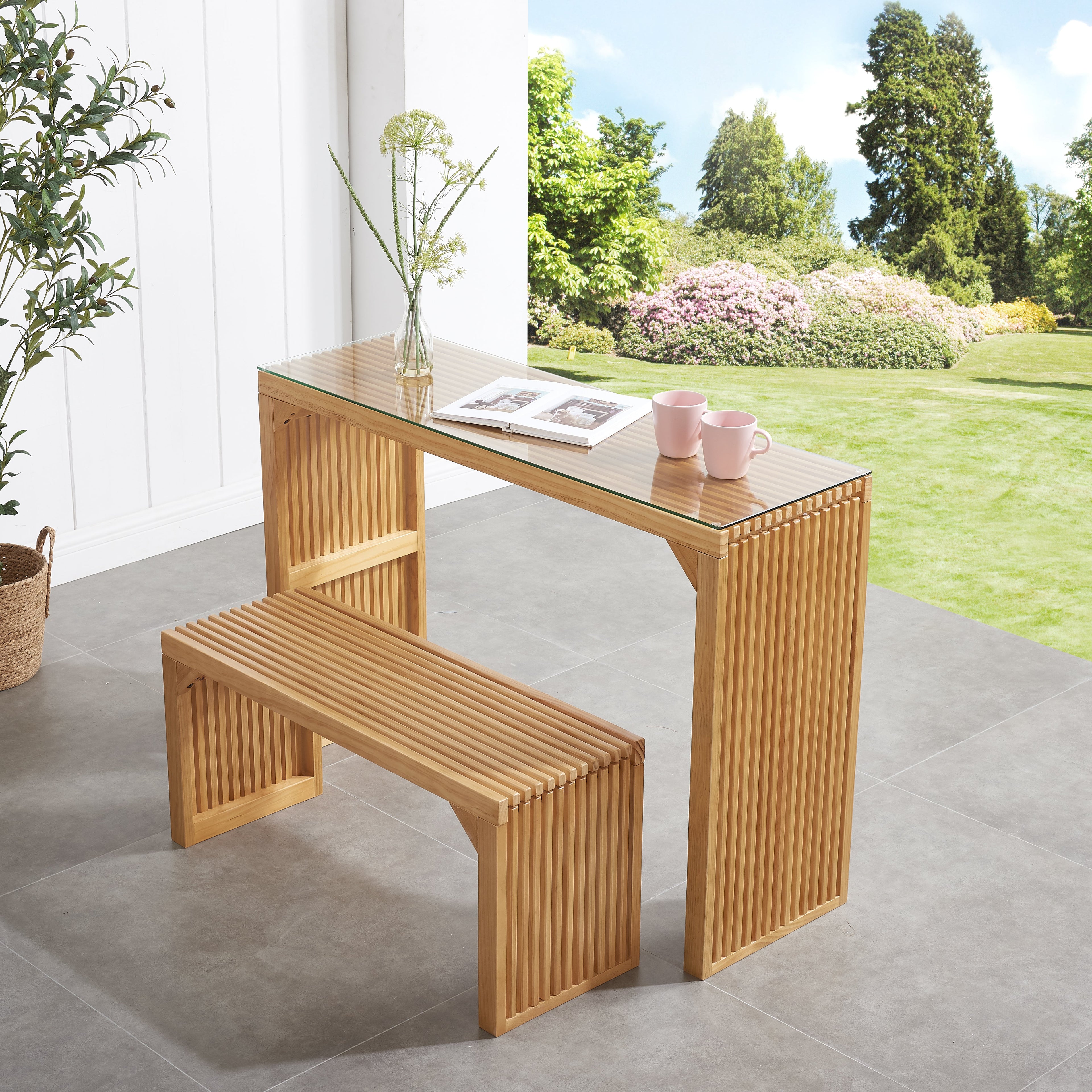Dining Bench and Table, Pine Indoor Wood Bench for Entryway,Living Room,Kitchen and Bedroom Table (Nature, Long Bench & Table)