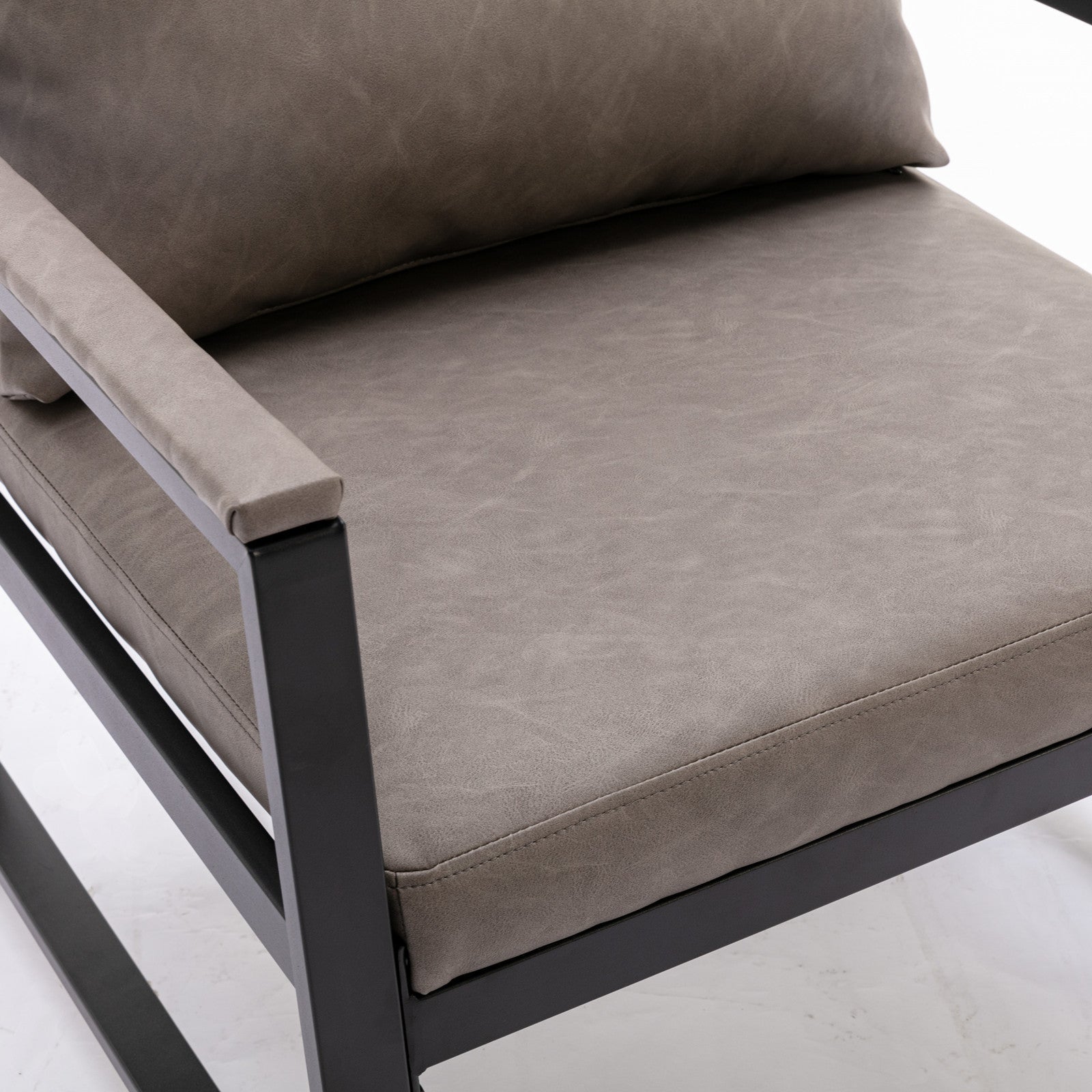 A&A Furniture Modern Faux Leather Accent Chair with Black Powder Coated Metal Frame Gray