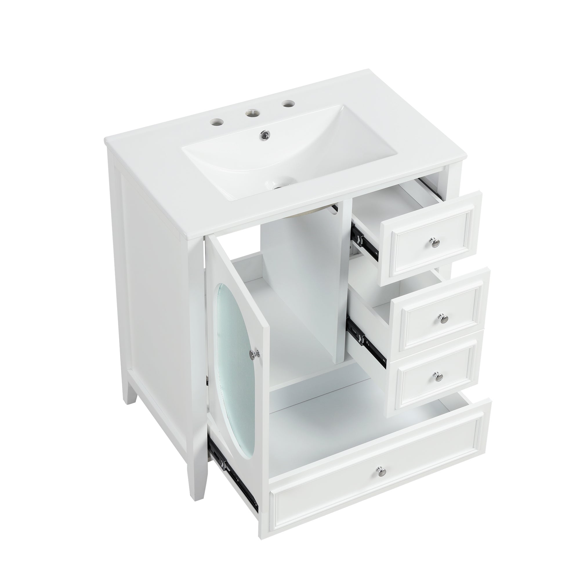 30" Bathroom Vanity with Sink, Bathroom Vanity Cabinet with Three Drawers and Door, Solid Wood and MDF, White