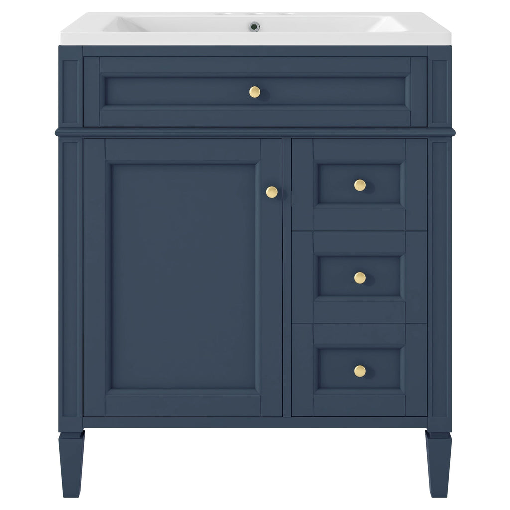 30 inch bathroom vanity with top sink, storage cabinet with 2 drawers and 1 drawer, single sink bathroom vanity