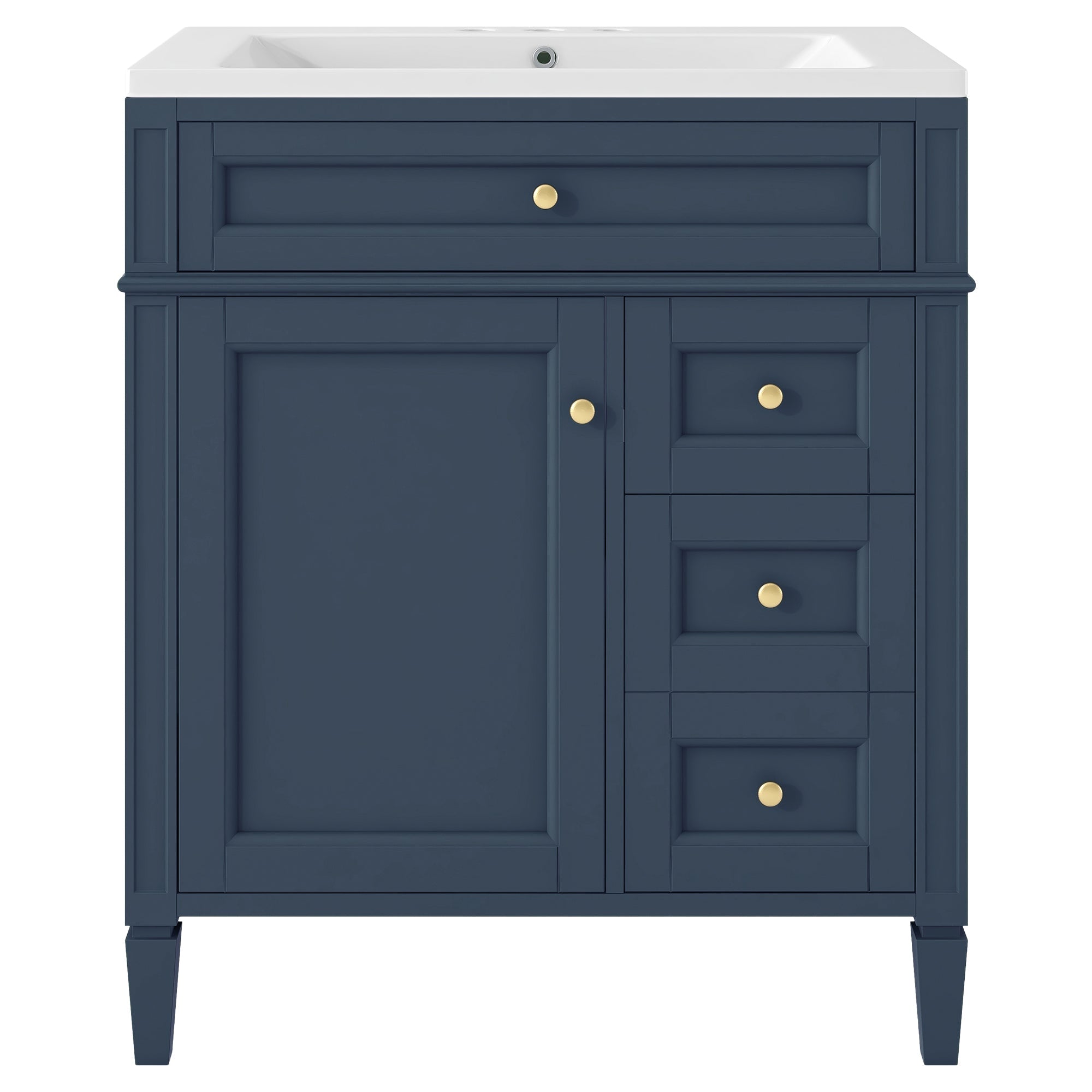 30 inch bathroom vanity with top sink, storage cabinet with 2 drawers and 1 drawer, single sink bathroom vanity