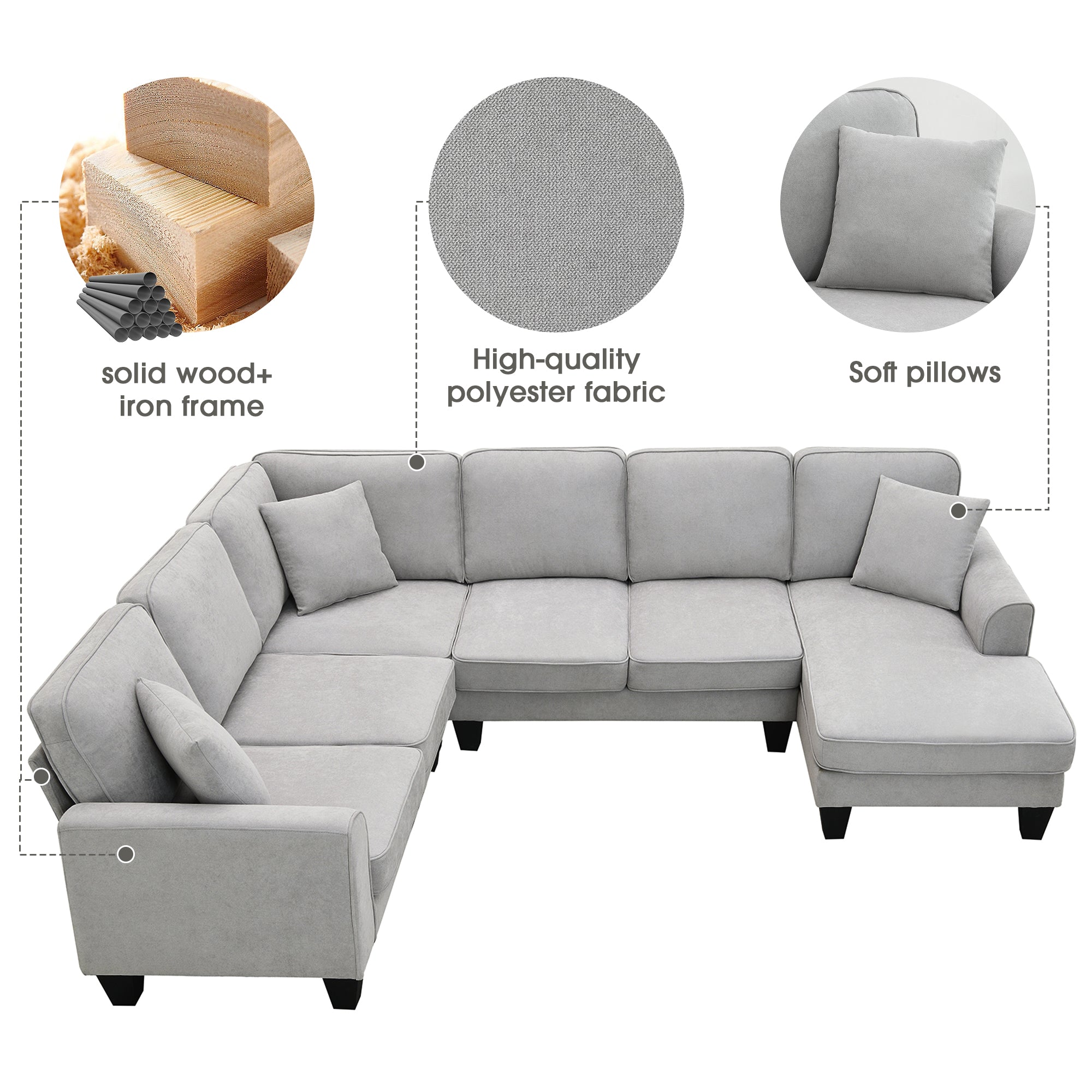 [VIDEO provided] [New] 108*85.5" Modern U Shape Sectional Sofa 7 Seat Fabric Sectional Sofa Set