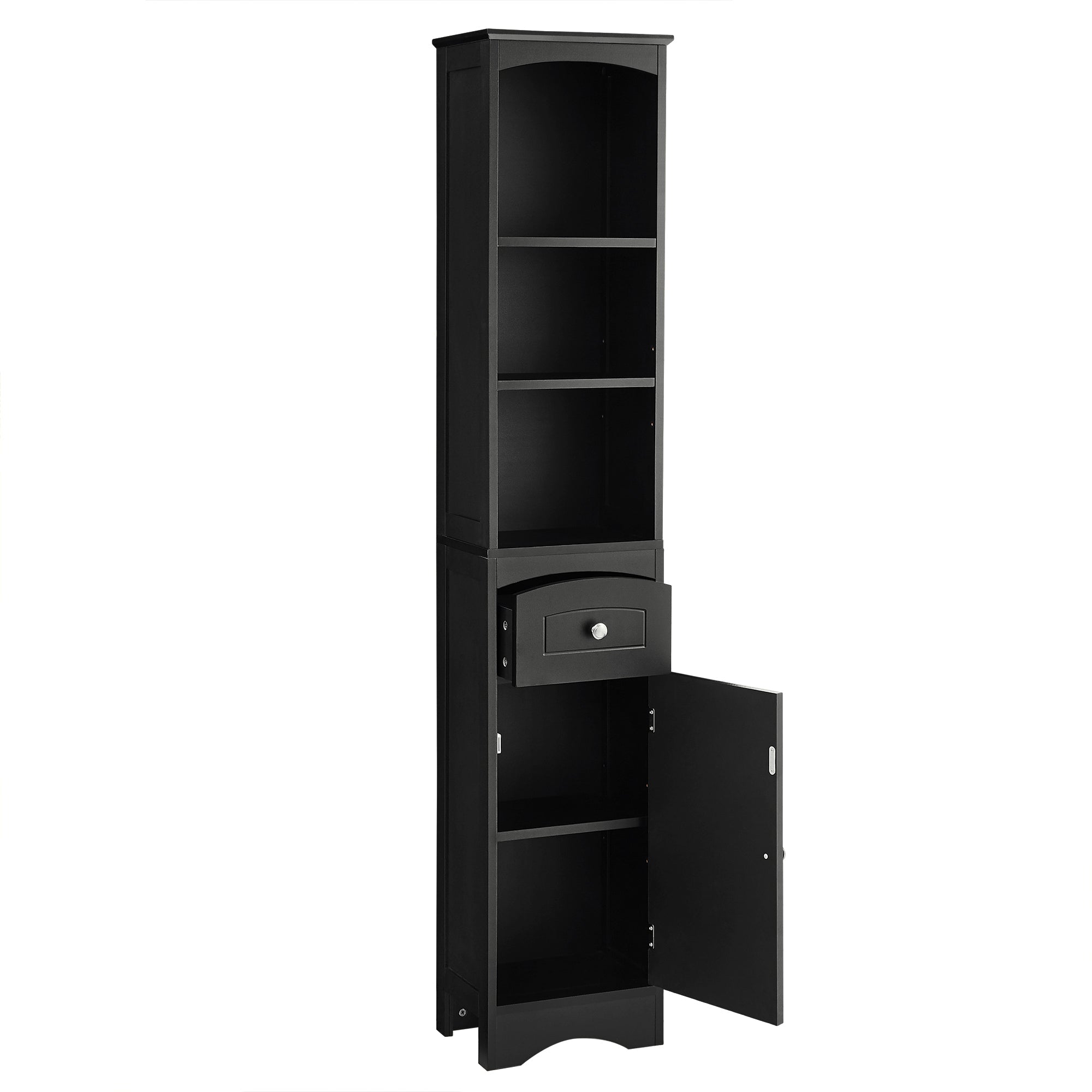 Tall Bathroom Cabinet, Freestanding Storage Cabinet with Drawer, MDF Board, Adjustable Shelf, Black